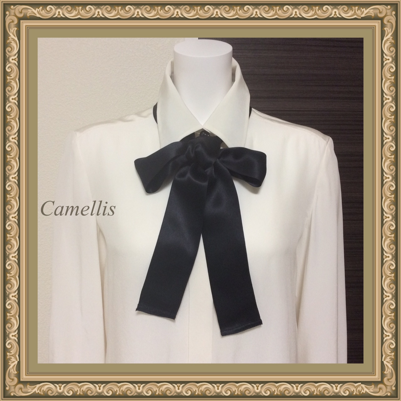 シャネル 2012 高級 シルク リボン タイ ブラウス ロゴ釦 36 白 黒 | CHANEL リサイクルショップ｜St.camellia
